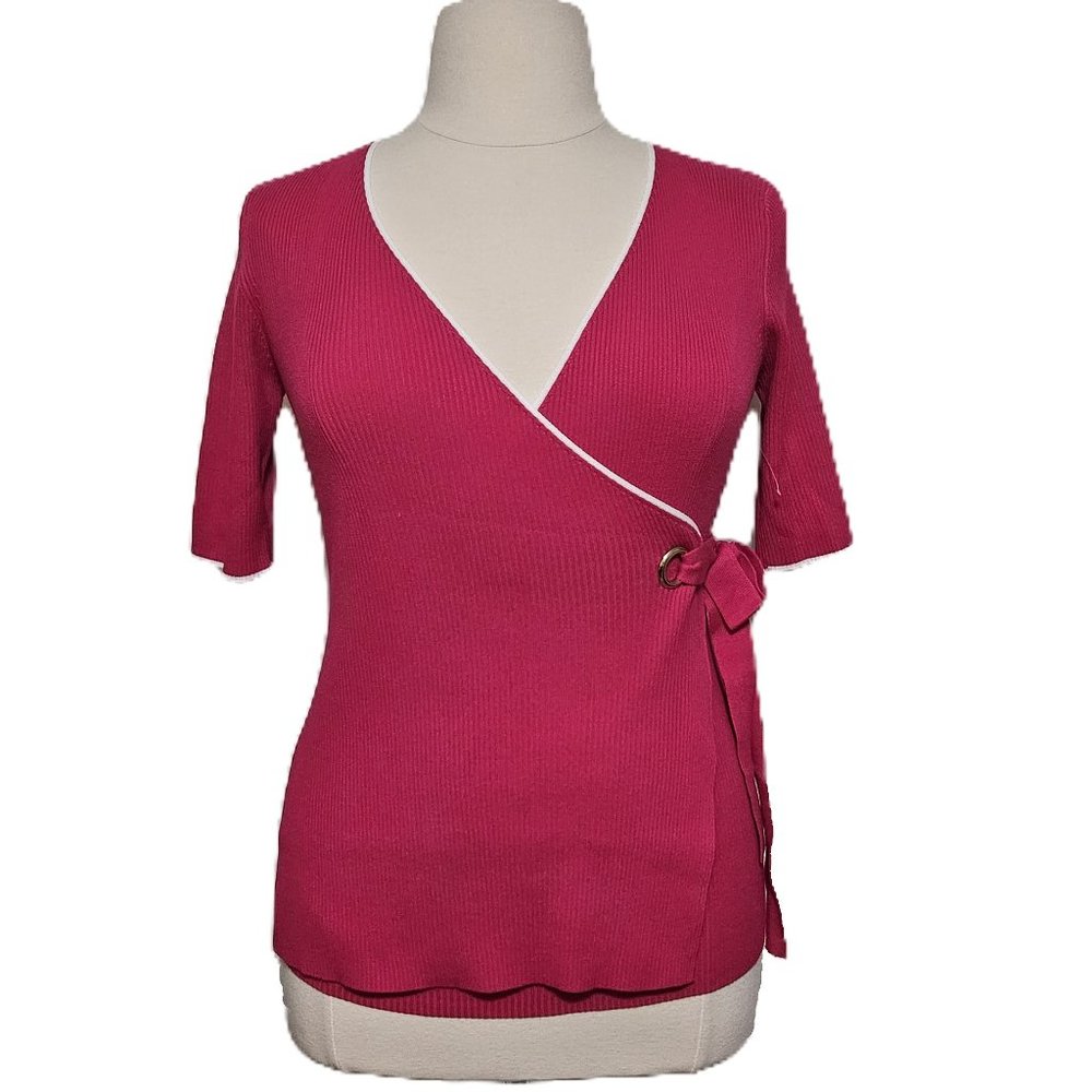 Select & Trend Rib Knit V Neck Sweater Top Surplice Side Tie